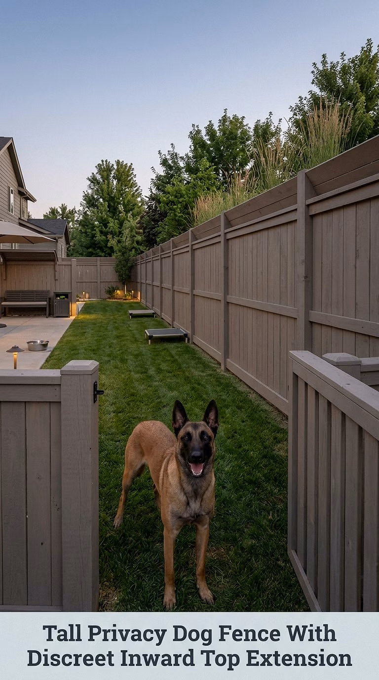 Tall Privacy Dog Fence With Discreet Inward Top Extension