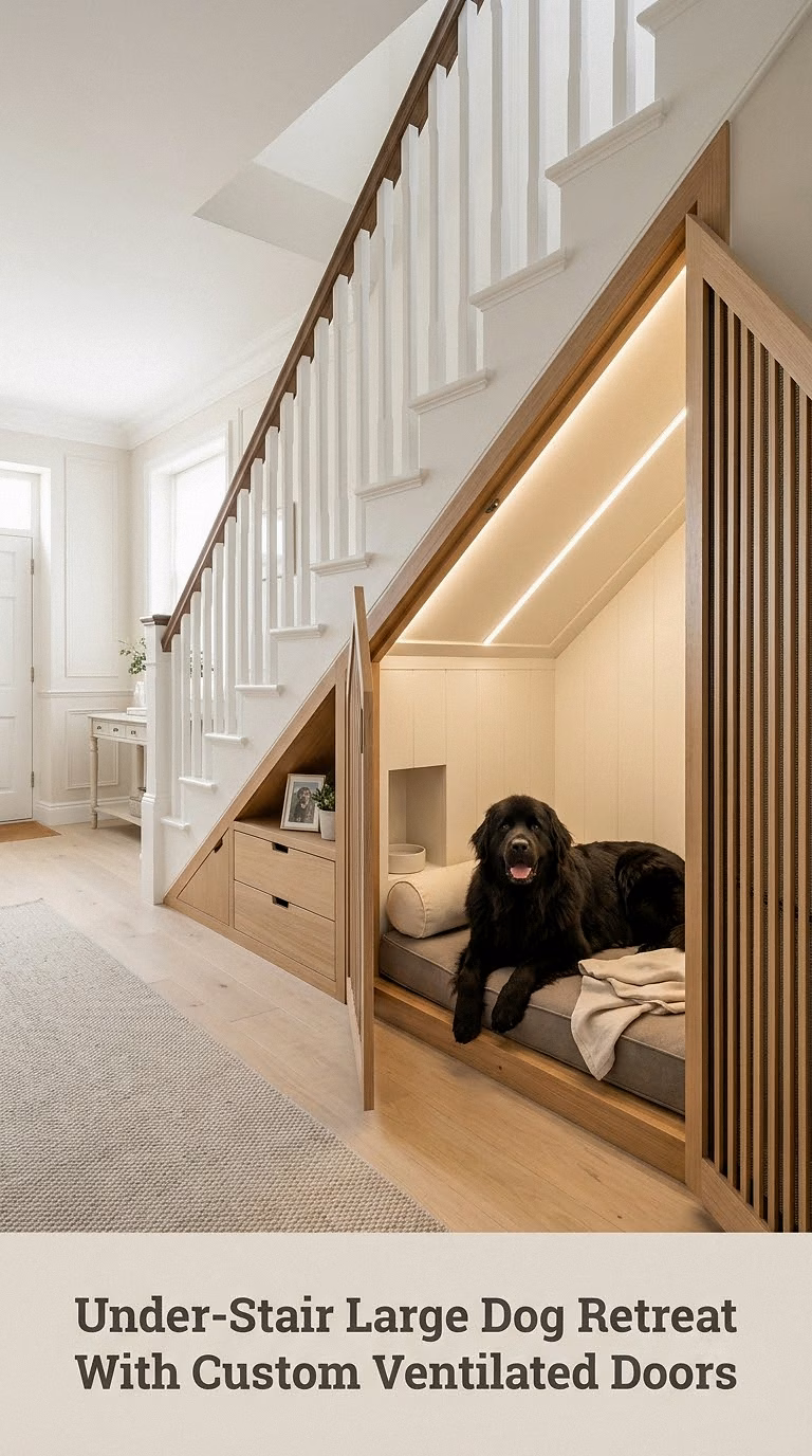 Under-Stair Large Dog Retreat With Custom Ventilated Doors