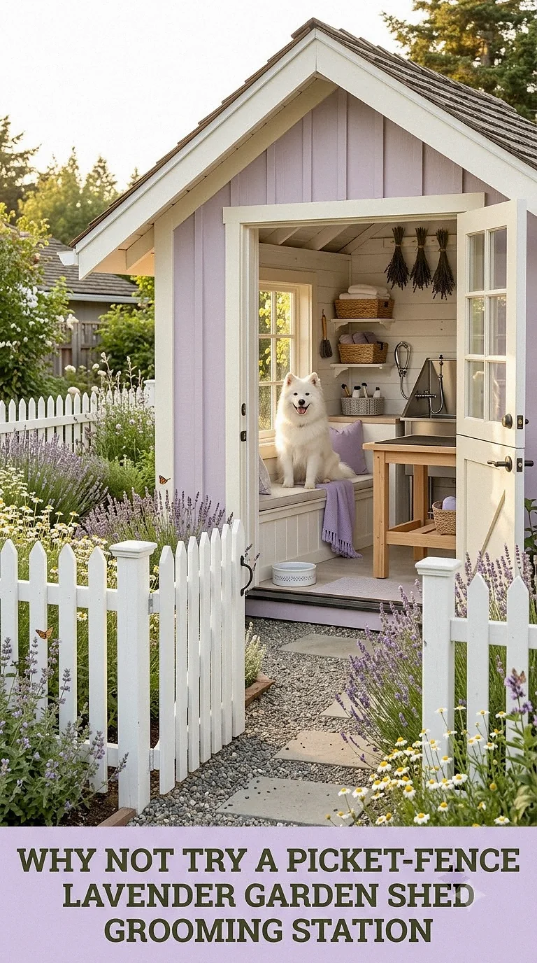 Why Not Try a Picket-Fence Lavender Garden Shed Grooming Station