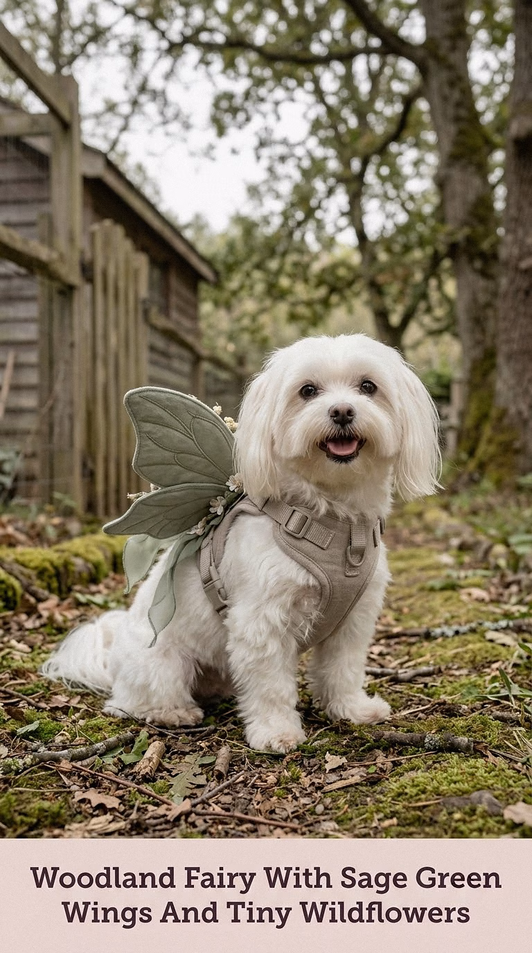 Woodland Fairy With Sage Green Wings And Tiny Wildflowers