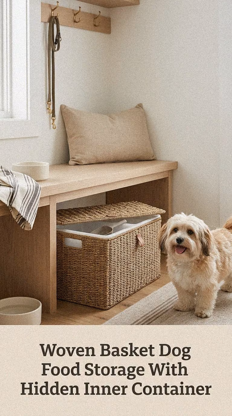 Woven Basket Dog Food Storage With Hidden Inner Container