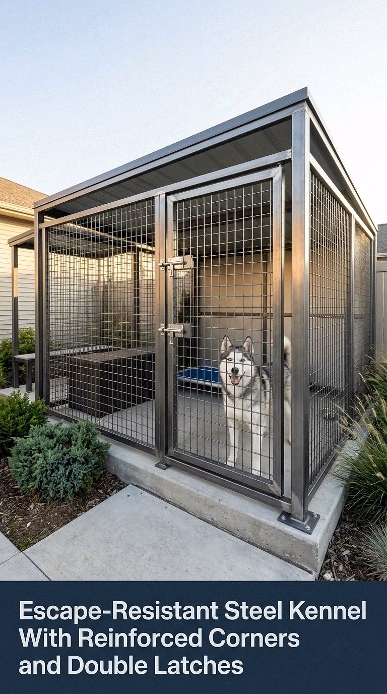 14. Escape-Resistant Steel Kennel With Reinforced Corners and Double Latches