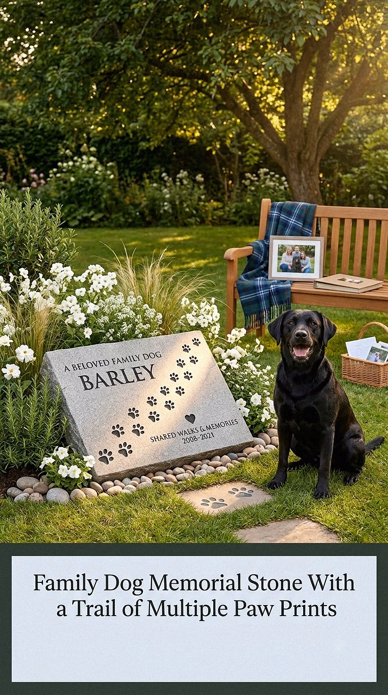 14. Family Dog Memorial Stone With a Trail of Multiple Paw Prints
