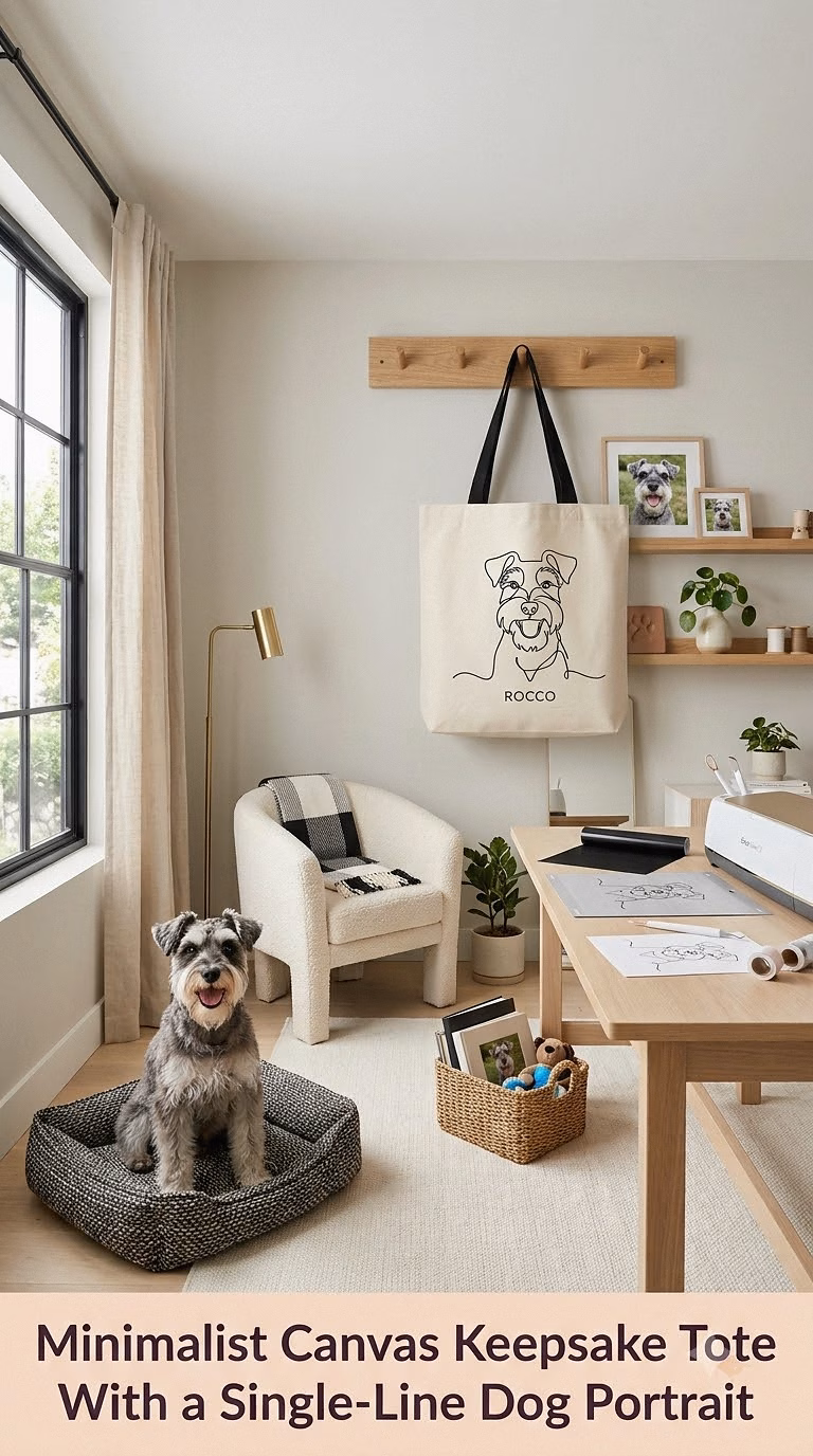 14. Minimalist Canvas Keepsake Tote With a Single-Line Dog Portrait