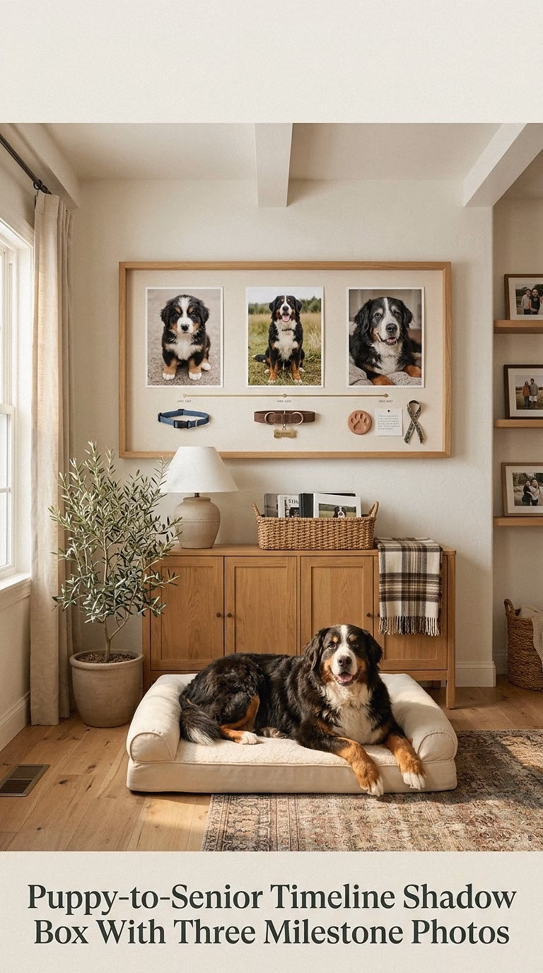14. Puppy-to-Senior Timeline Shadow Box With Three Milestone Photos