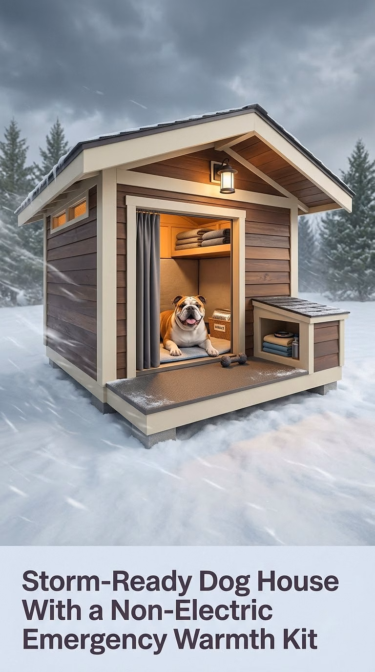14. Storm-Ready Dog House With a Non-Electric Emergency Warmth Kit