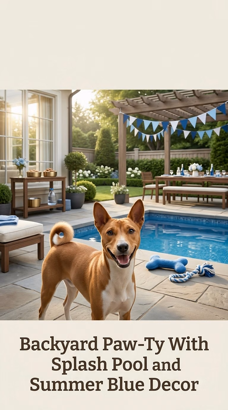 Backyard Paw-Ty With Splash Pool and Summer Blue Decor