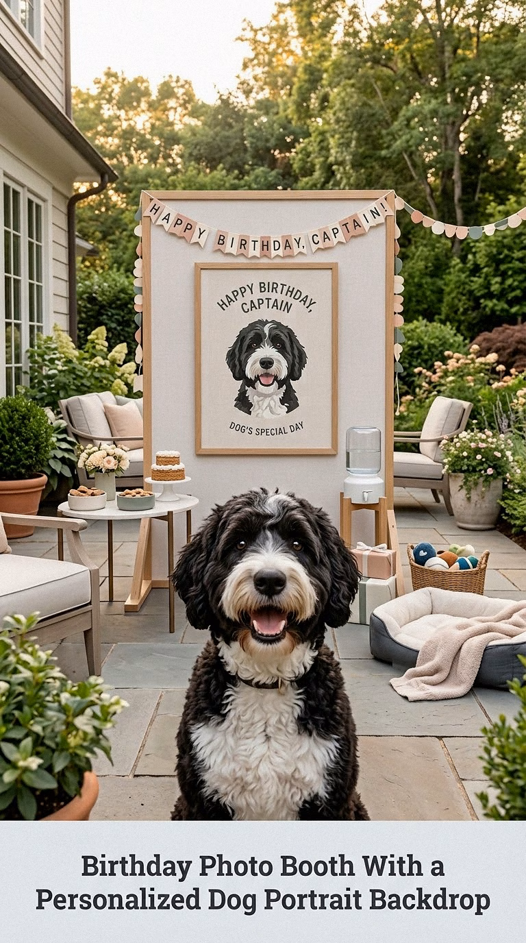 Birthday Photo Booth With a Personalized Dog Portrait Backdrop