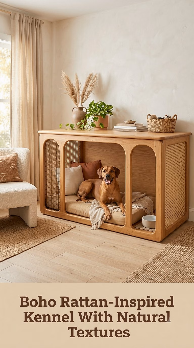 Boho Rattan-Inspired Kennel With Natural Textures