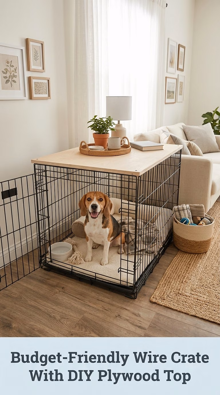 Budget-Friendly Wire Crate With DIY Plywood Top