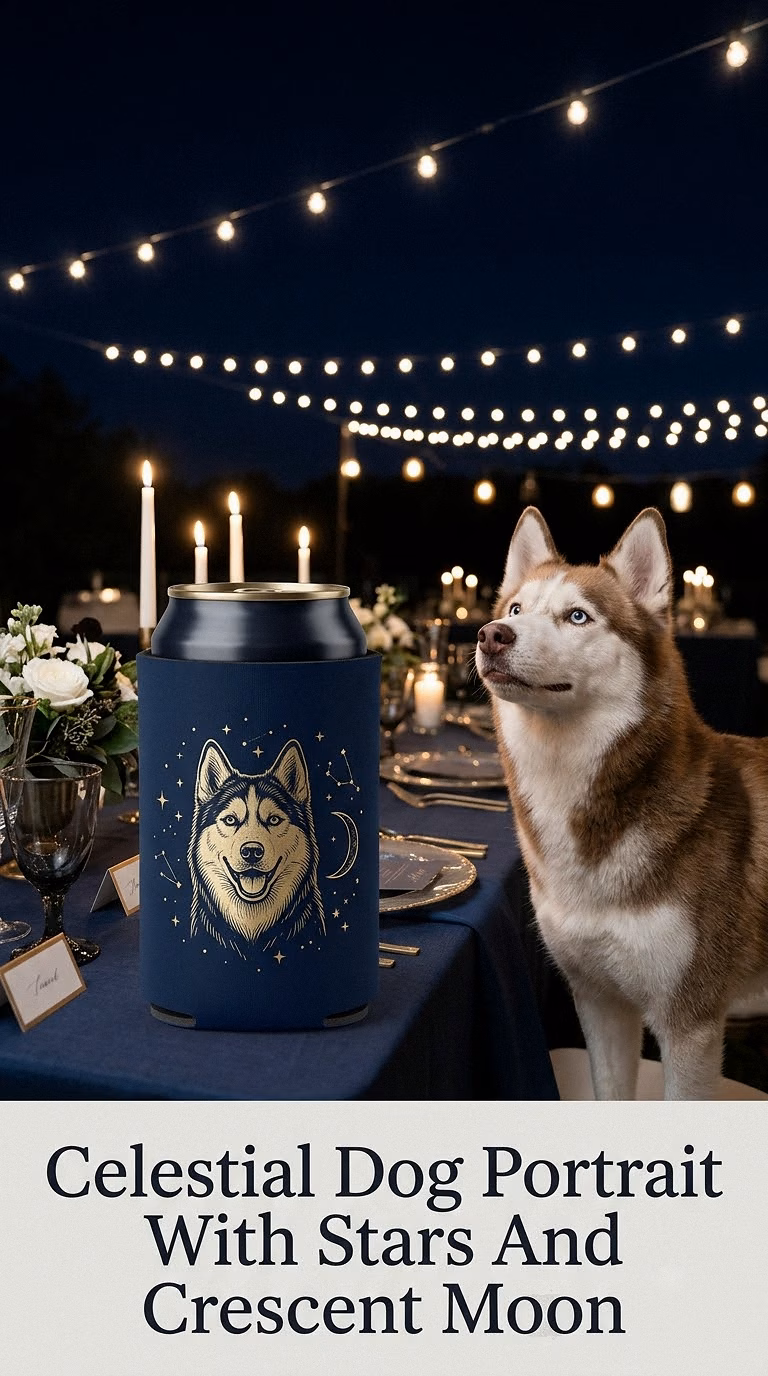 Celestial Dog Portrait With Stars And Crescent Moon