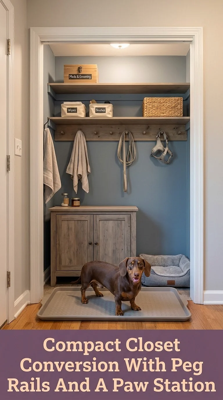 Compact Closet Conversion With Peg Rails And A Paw Station