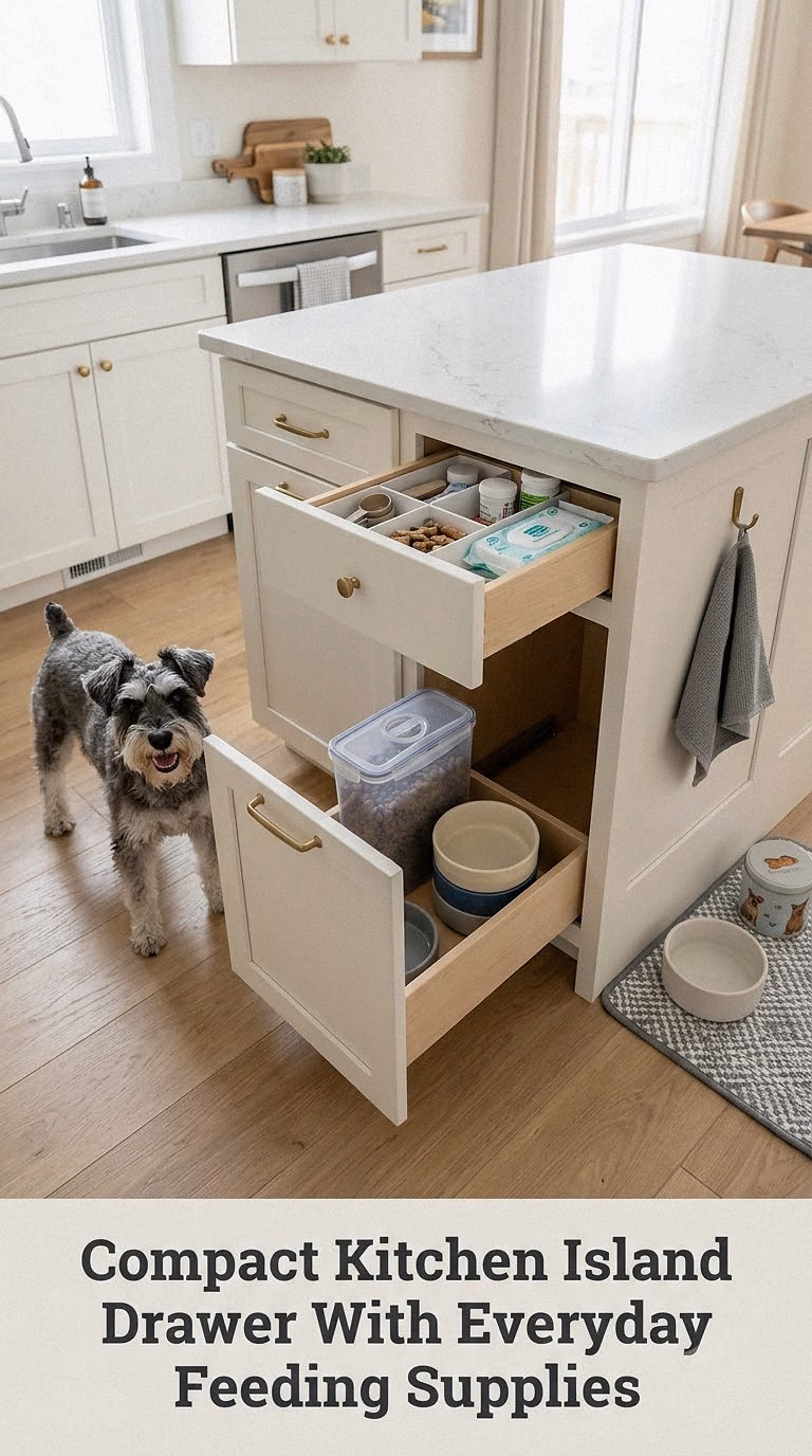 Compact Kitchen Island Drawer With Everyday Feeding Supplies