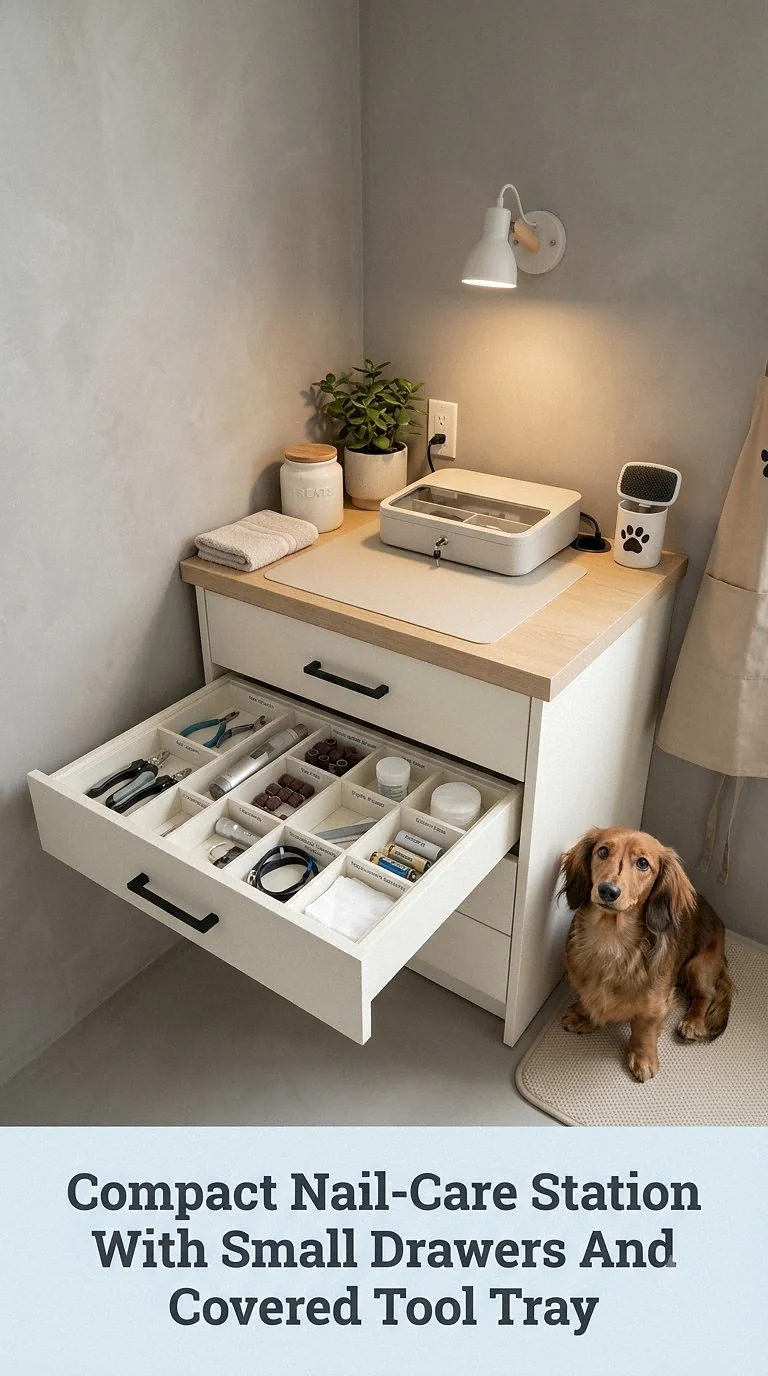 Compact Nail-Care Station With Small Drawers And Covered Tool Tray