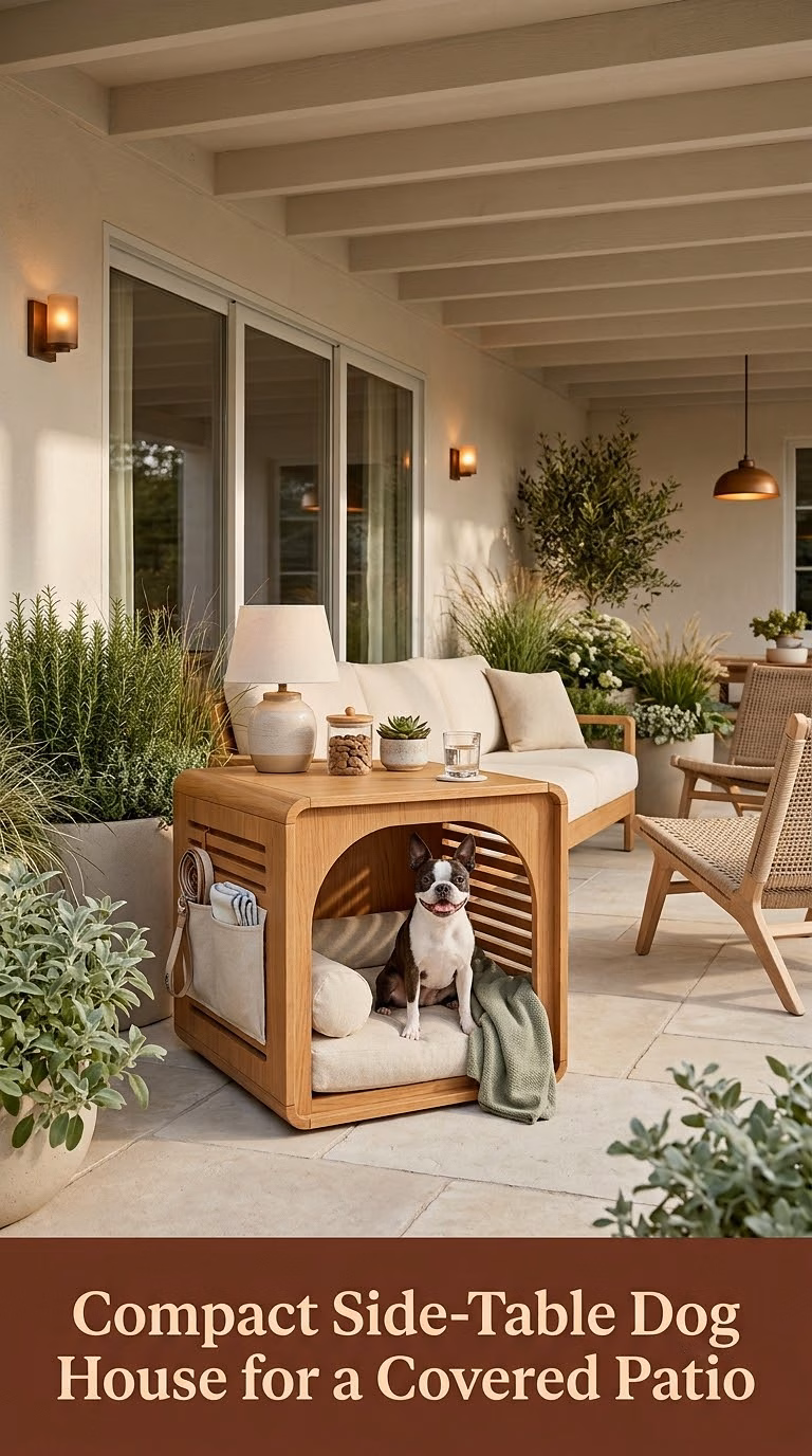 14. Compact Side-Table Dog House for a Covered Patio