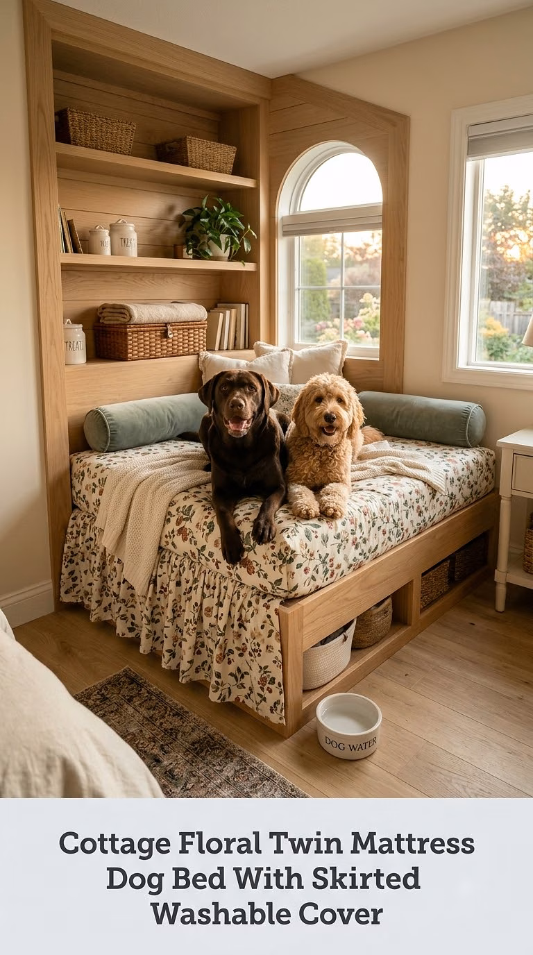 Cottage Floral Twin Mattress Dog Bed With Skirted Washable Cover