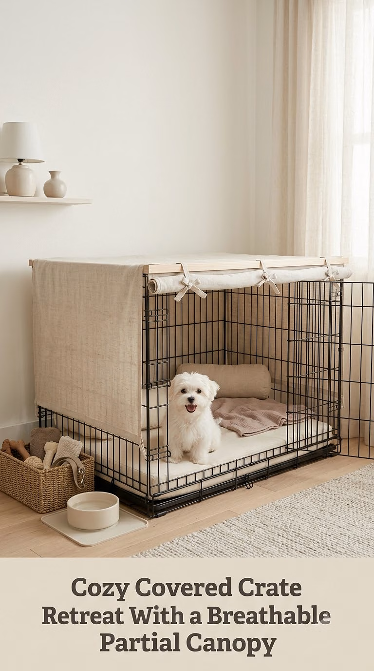 Cozy Covered Crate Retreat With a Breathable Partial Canopy