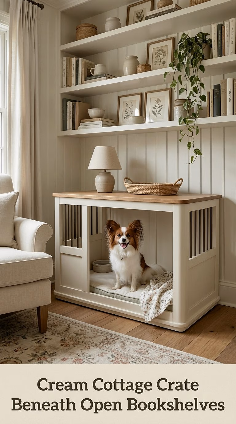 Cream Cottage Crate Beneath Open Bookshelves