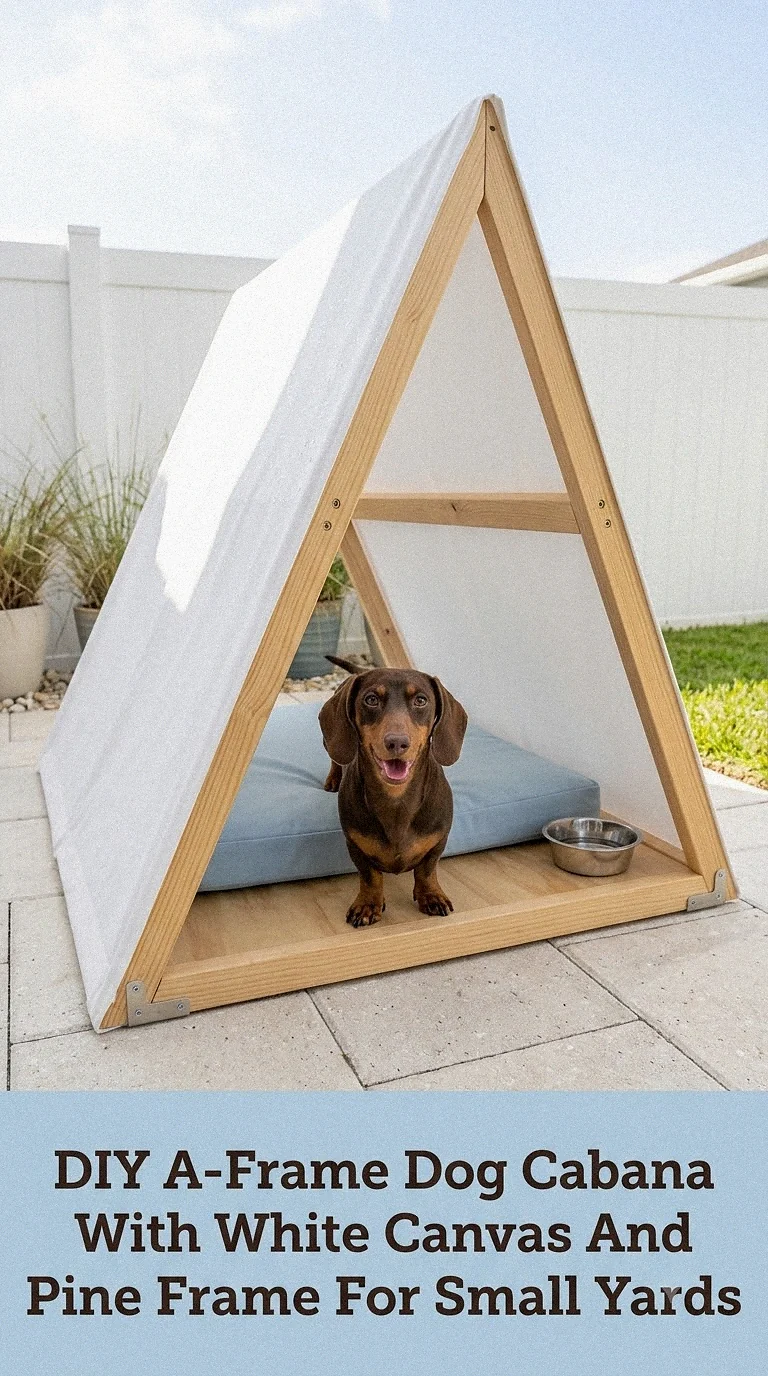 DIY A-Frame Dog Cabana With White Canvas And Pine Frame For Small Yards
