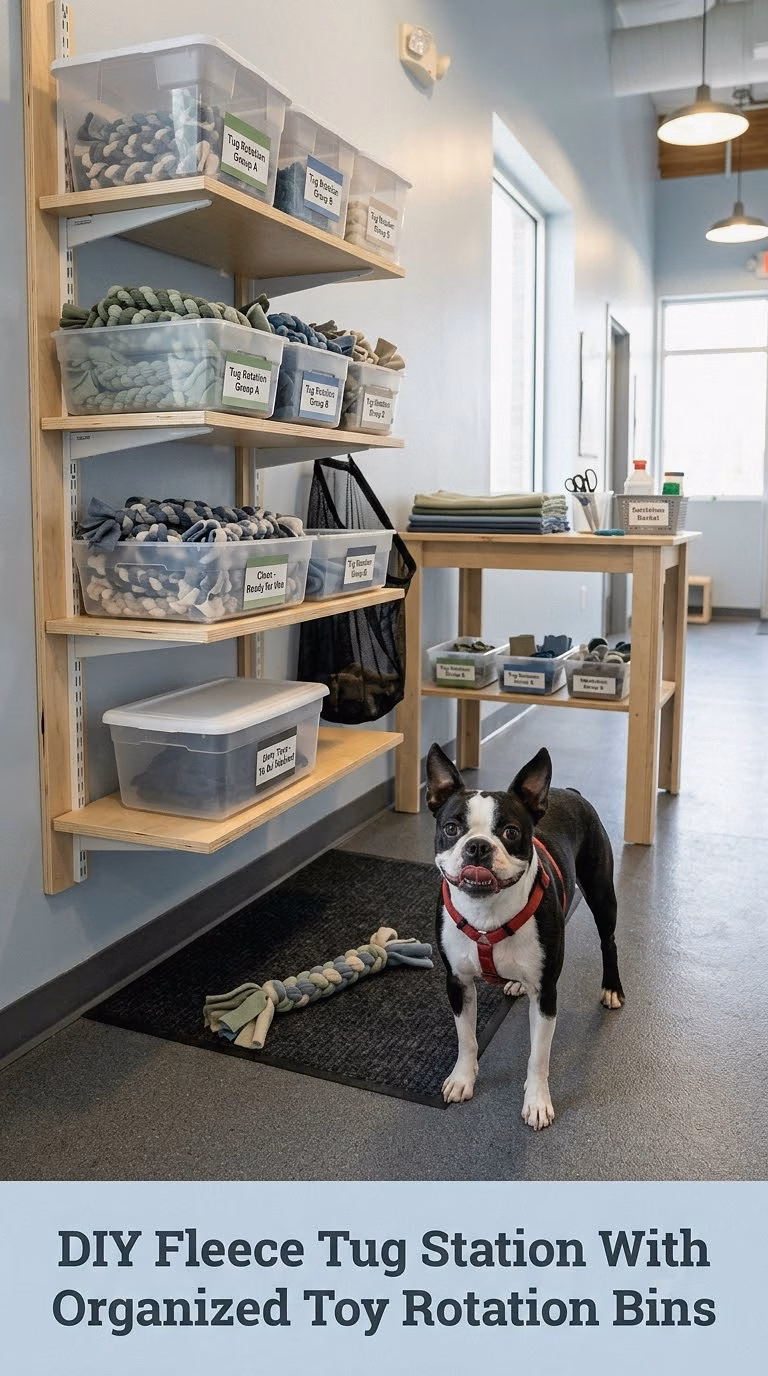 DIY Fleece Tug Station With Organized Toy Rotation Bins