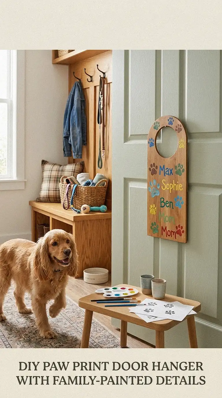 DIY Paw Print Door Hanger With Family-Painted Details