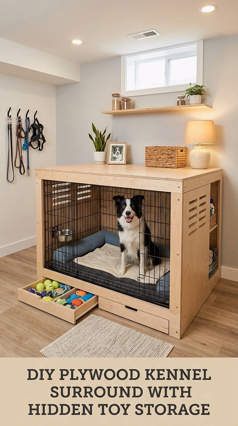DIY Plywood Kennel Surround With Hidden Toy Storage