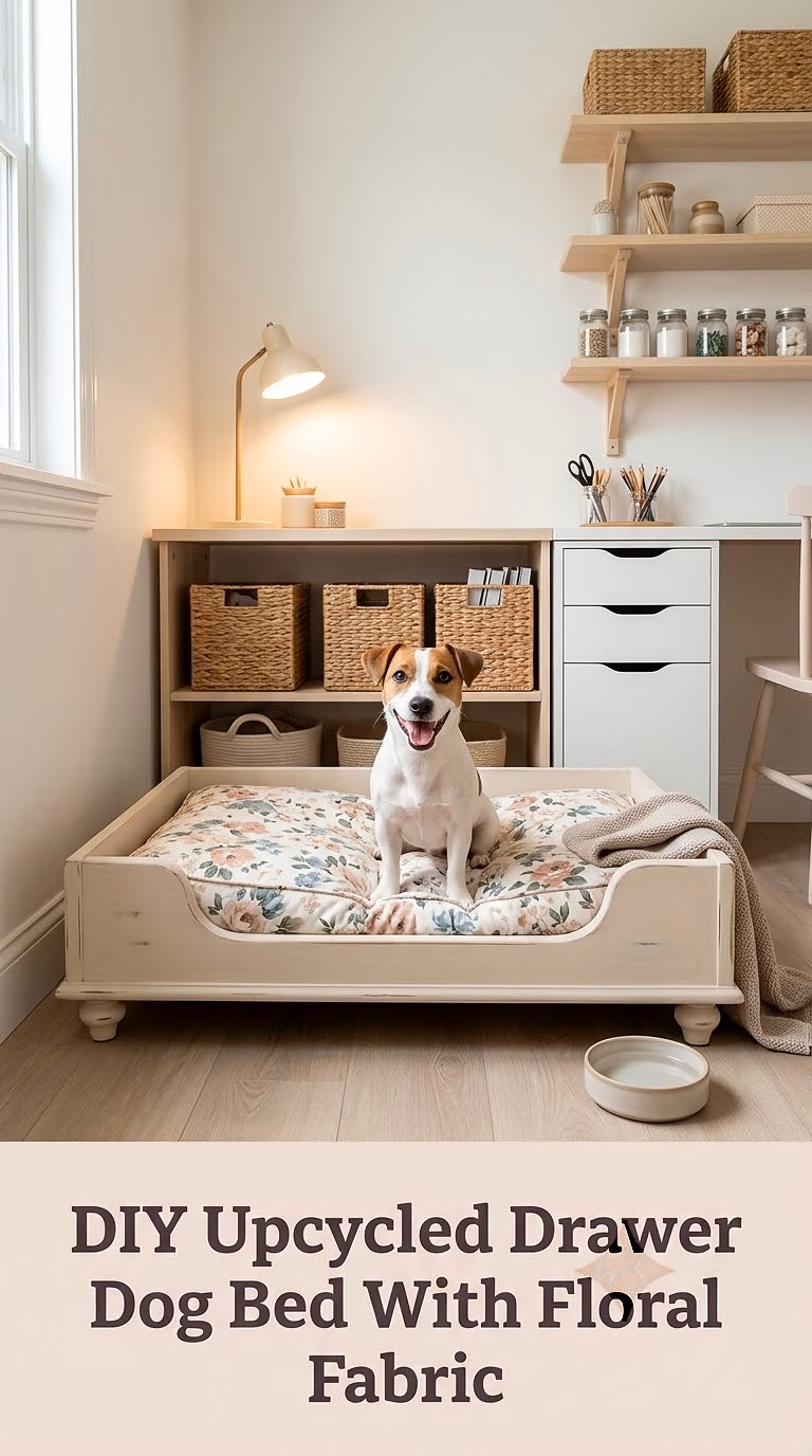 DIY Upcycled Drawer Dog Bed With Floral Fabric