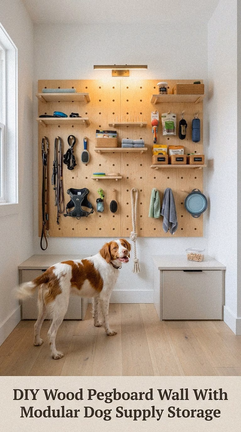 DIY Wood Pegboard Wall With Modular Dog Supply Storage