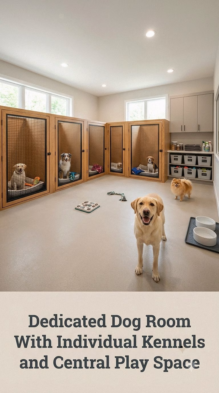 Dedicated Dog Room With Individual Kennels and Central Play Space