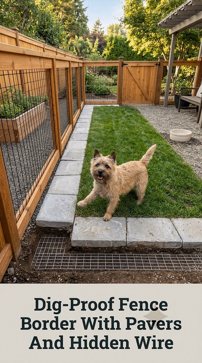 Dig-Proof Fence Border With Pavers And Hidden Wire