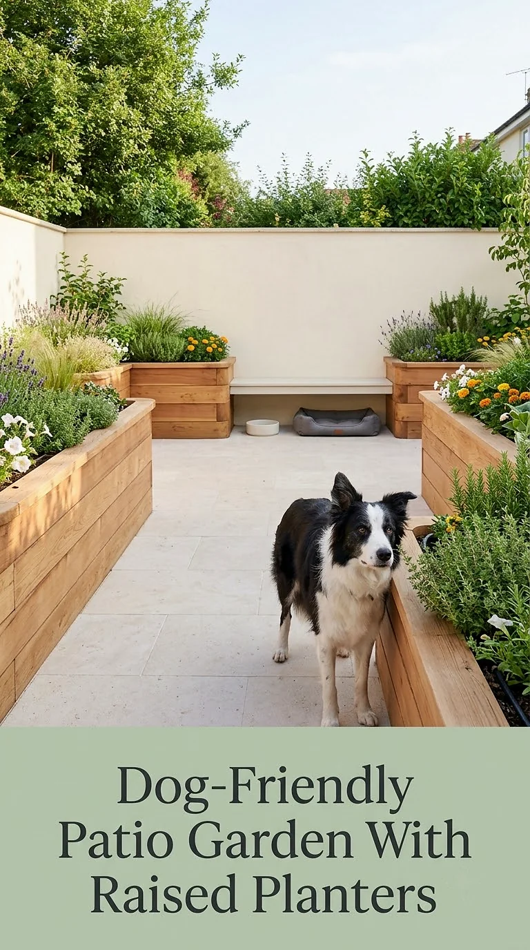 Dog-Friendly Patio Garden With Raised Planters