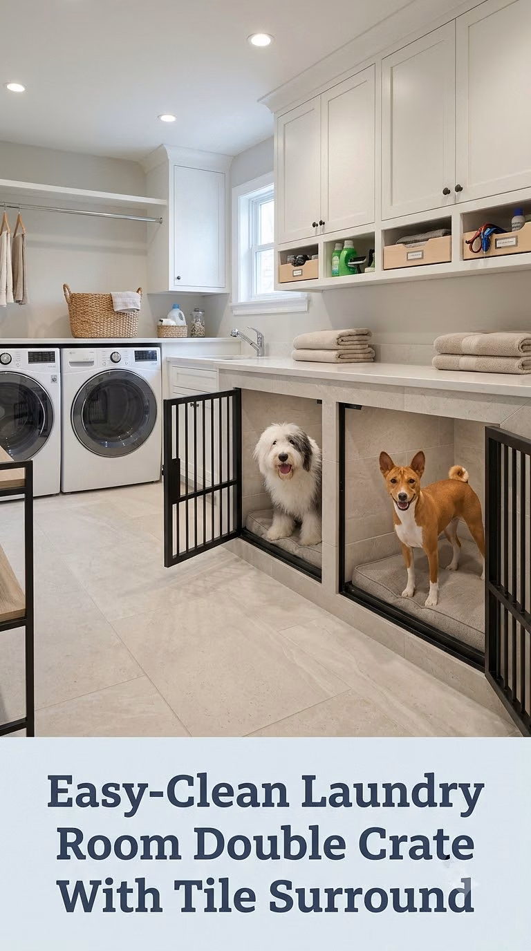 Easy-Clean Laundry Room Double Crate With Tile Surround
