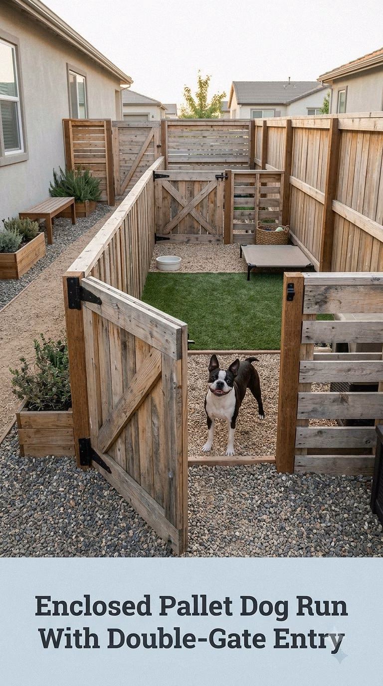 Enclosed Pallet Dog Run With Double-Gate Entry