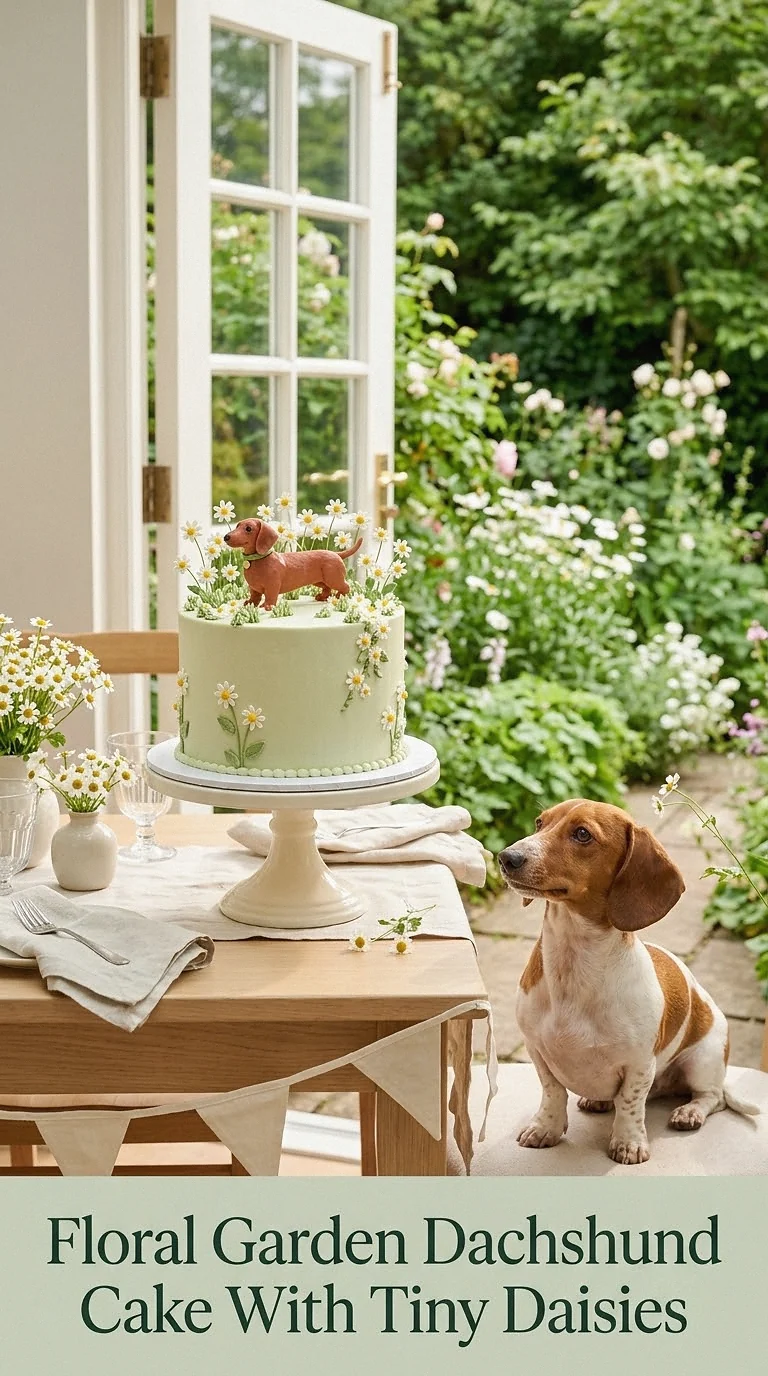 Floral Garden Dachshund Cake With Tiny Daisies