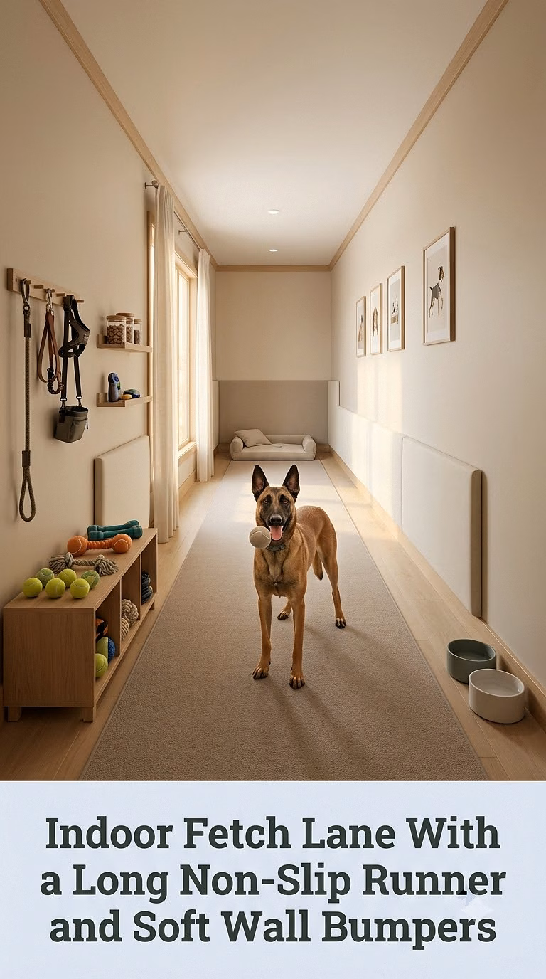 14. Indoor Fetch Lane With a Long Non-Slip Runner and Soft Wall Bumpers