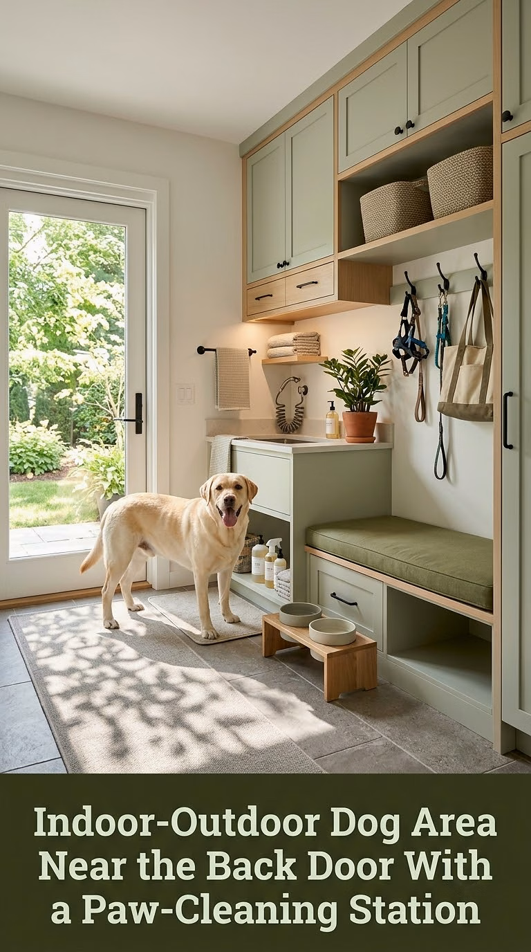 14. Indoor-Outdoor Dog Area Near the Back Door With a Paw-Cleaning Station