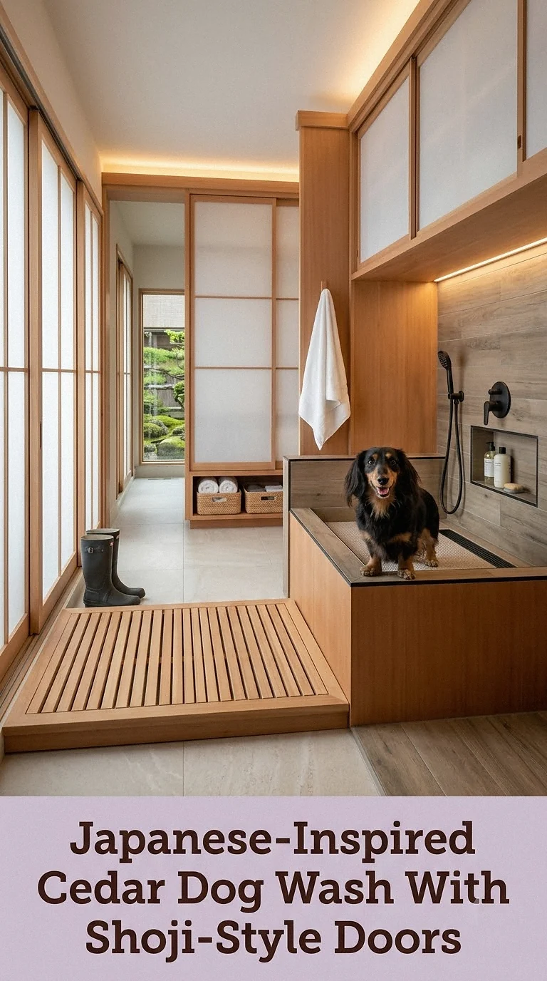 Japanese-Inspired Cedar Dog Wash With Shoji-Style Doors