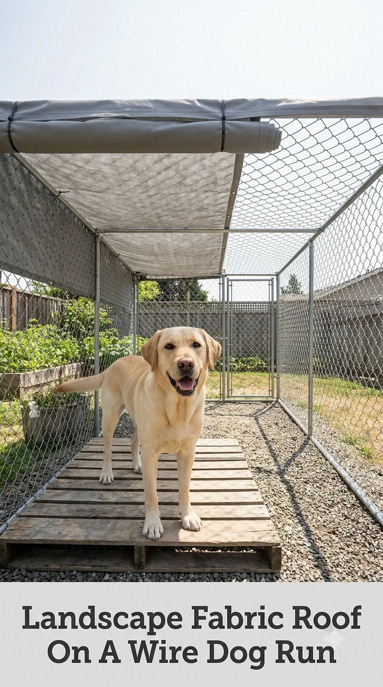 Landscape Fabric Roof On A Wire Dog Run