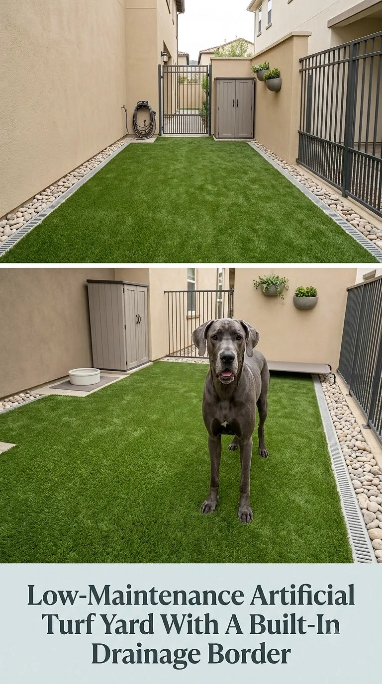 Low-Maintenance Artificial Turf Yard With A Built-In Drainage Border