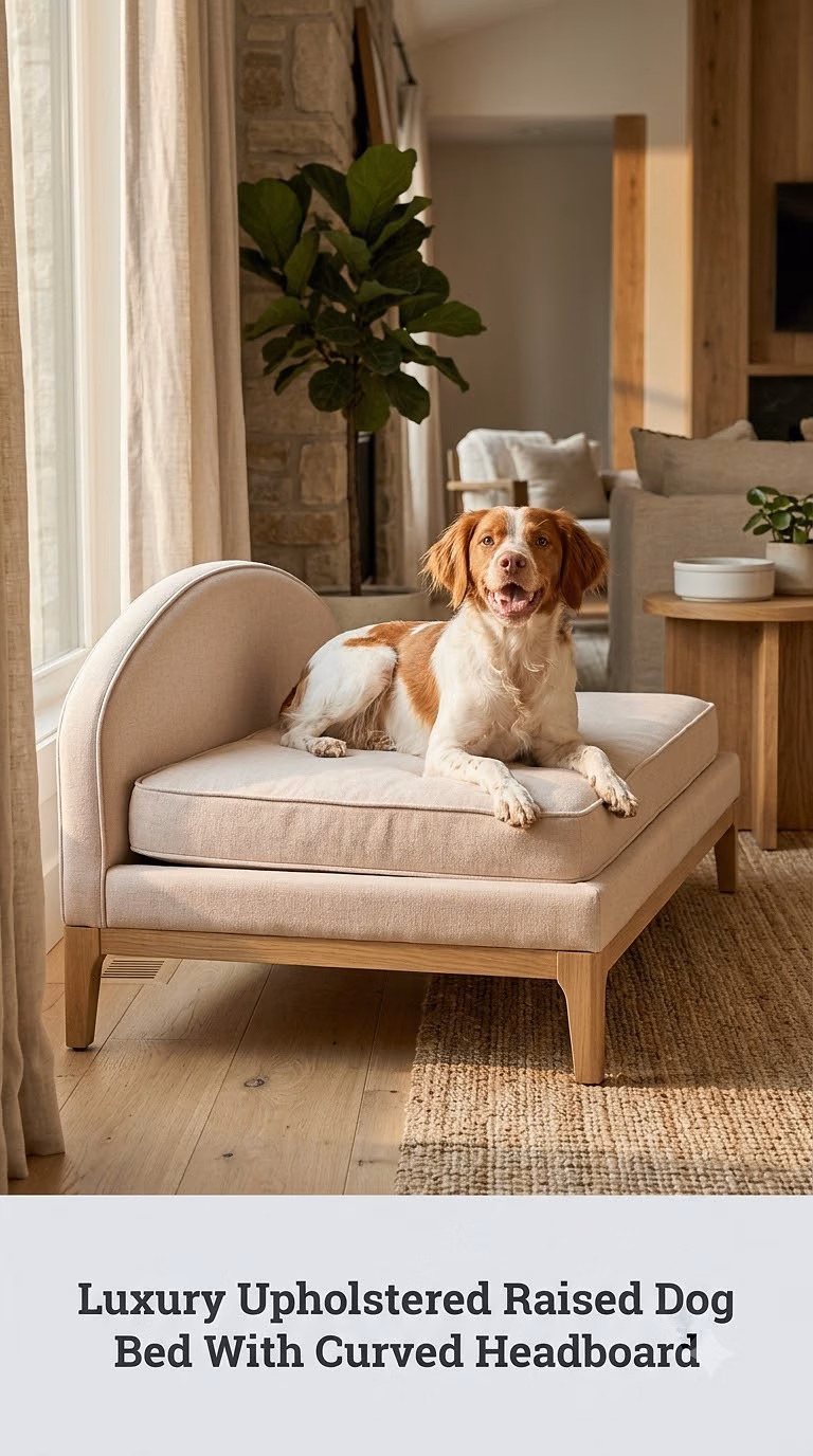 Luxury Upholstered Raised Dog Bed With Curved Headboard
