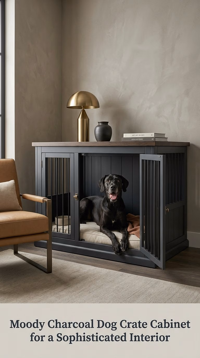 Moody Charcoal Dog Crate Cabinet for a Sophisticated Interior