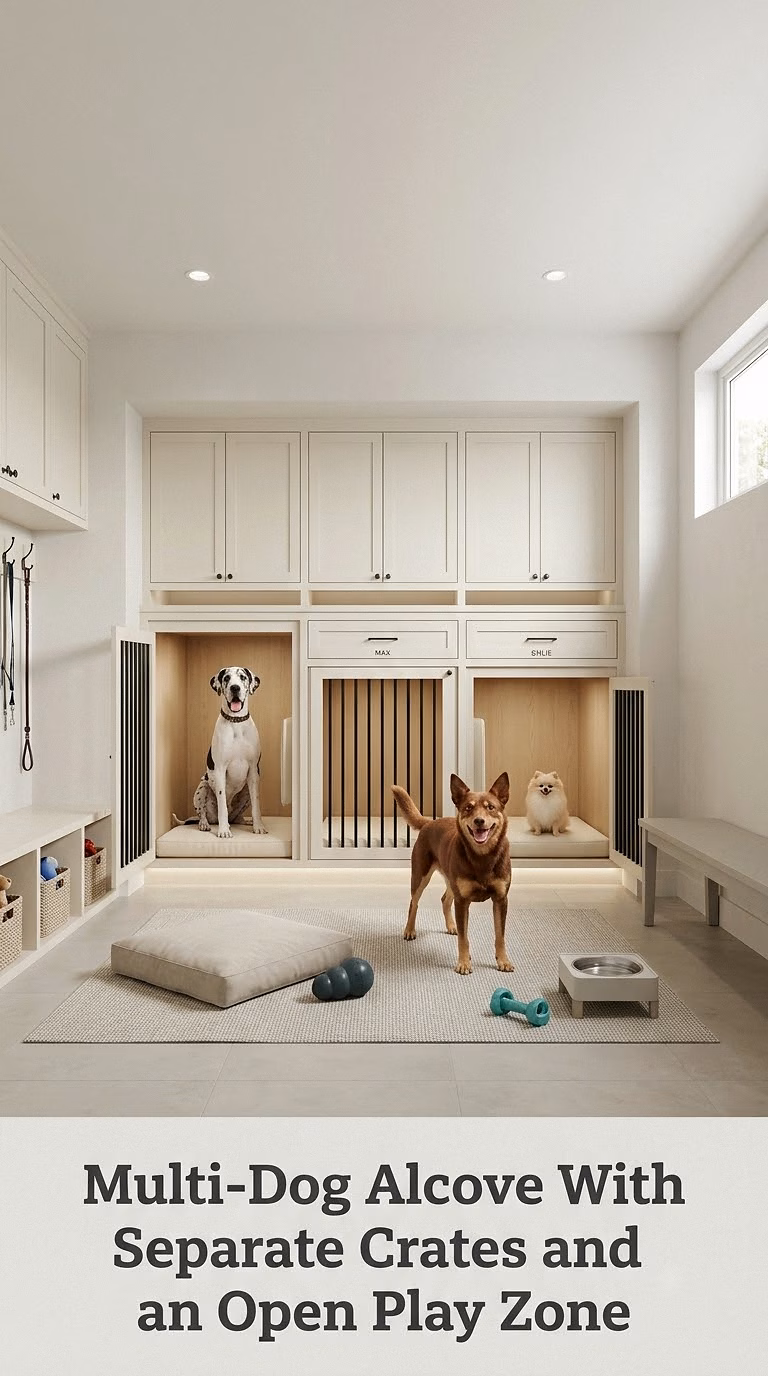 Multi-Dog Alcove With Separate Crates and an Open Play Zone