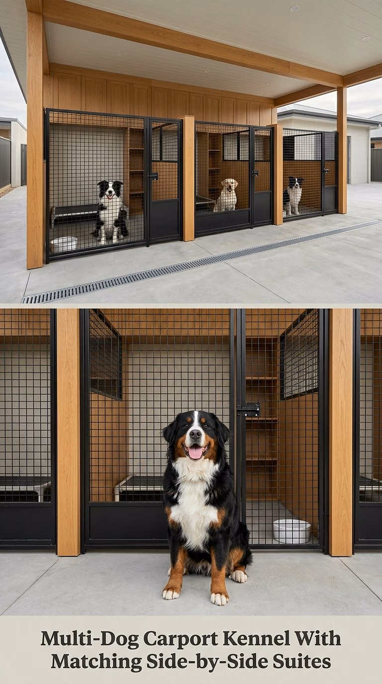 Multi-Dog Carport Kennel With Matching Side-by-Side Suites