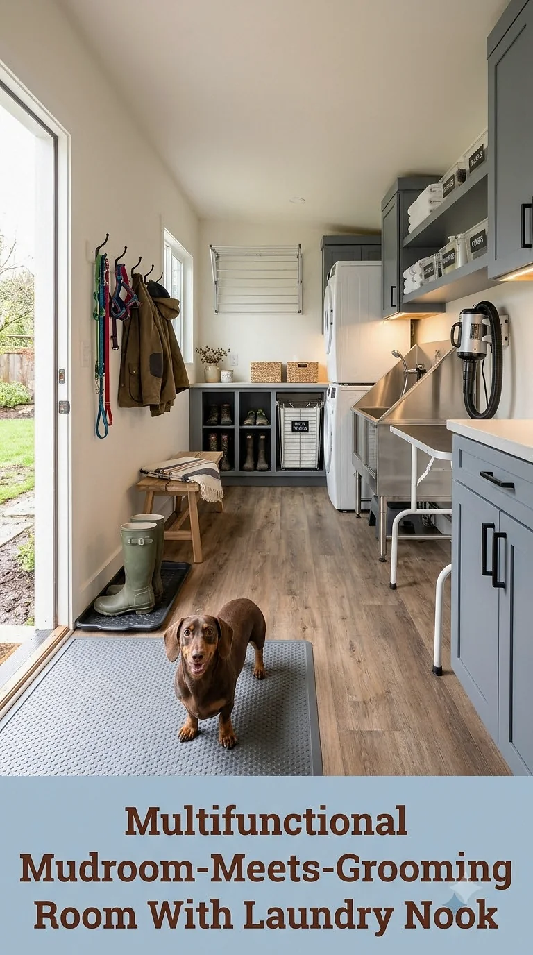 Multifunctional Mudroom-Meets-Grooming Room With Laundry Nook