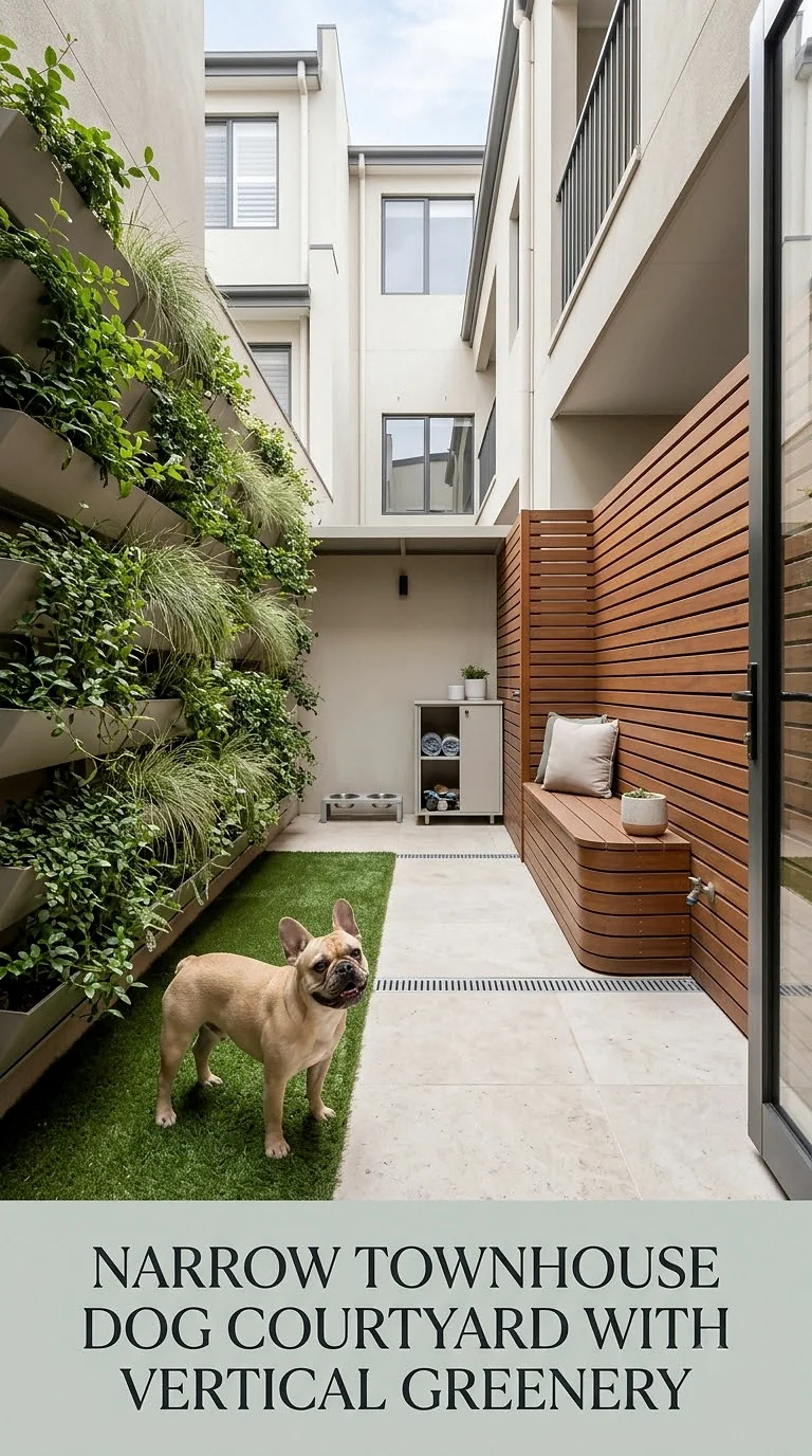 Narrow Townhouse Dog Courtyard With Vertical Greenery