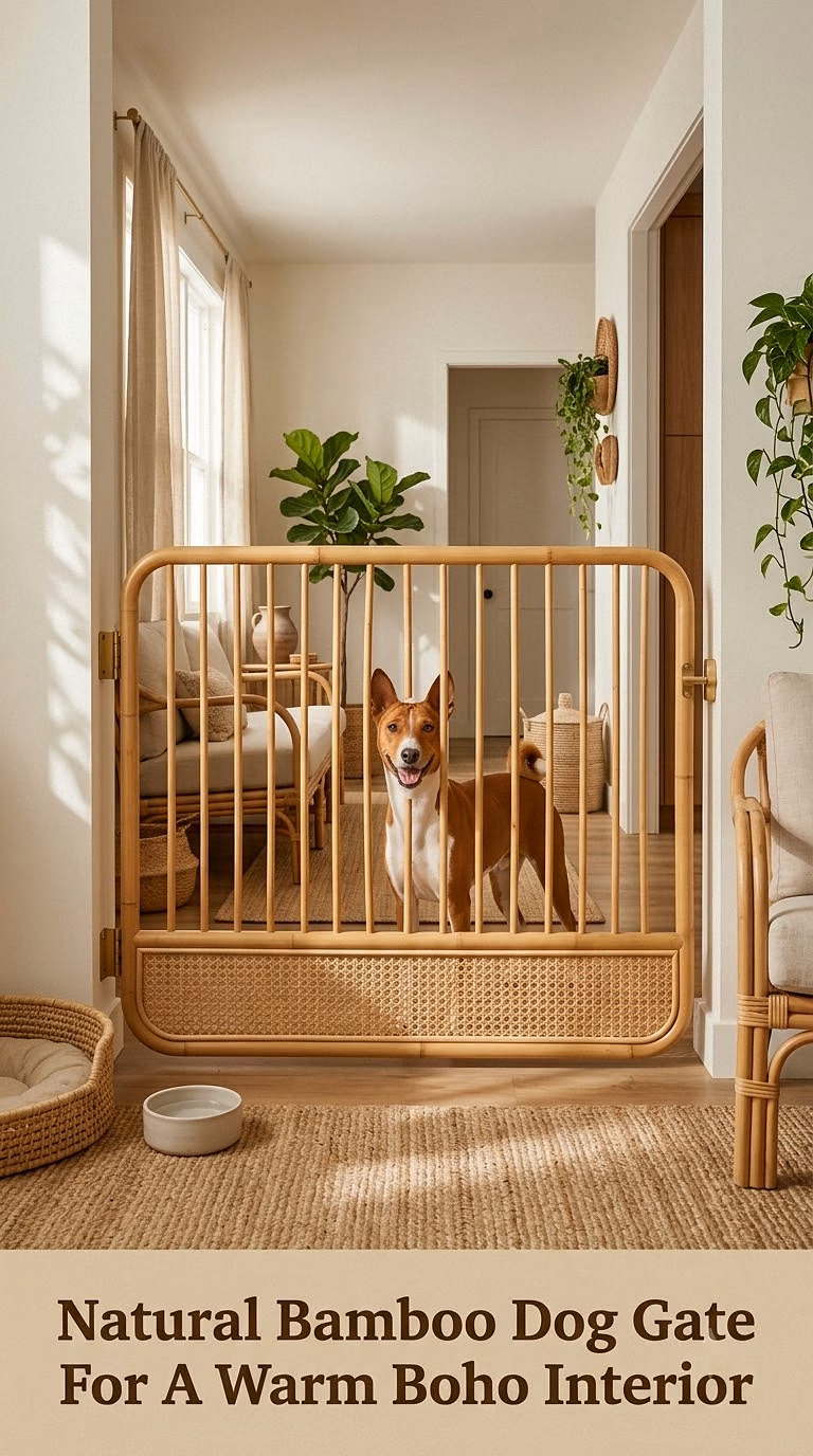 Natural Bamboo Dog Gate For A Warm Boho Interior