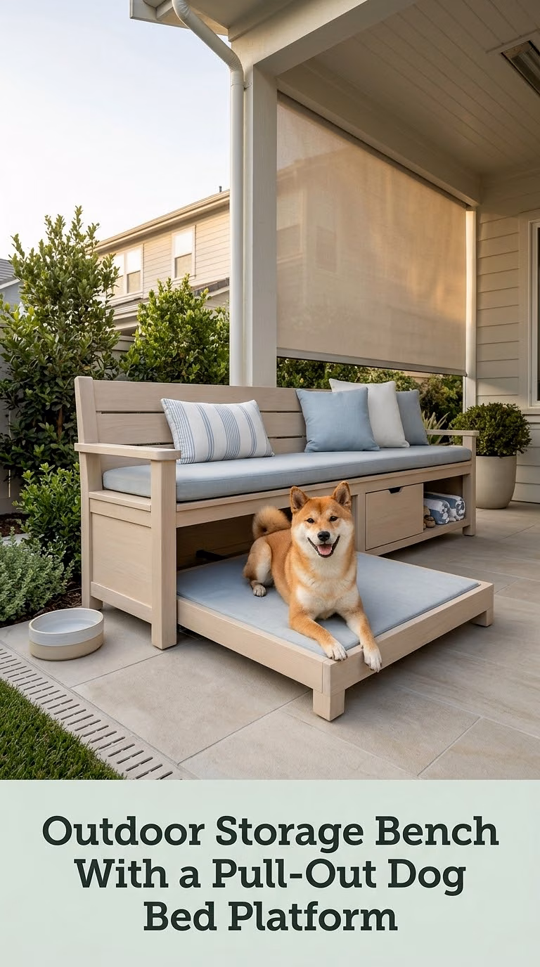 Outdoor Storage Bench With a Pull-Out Dog Bed Platform