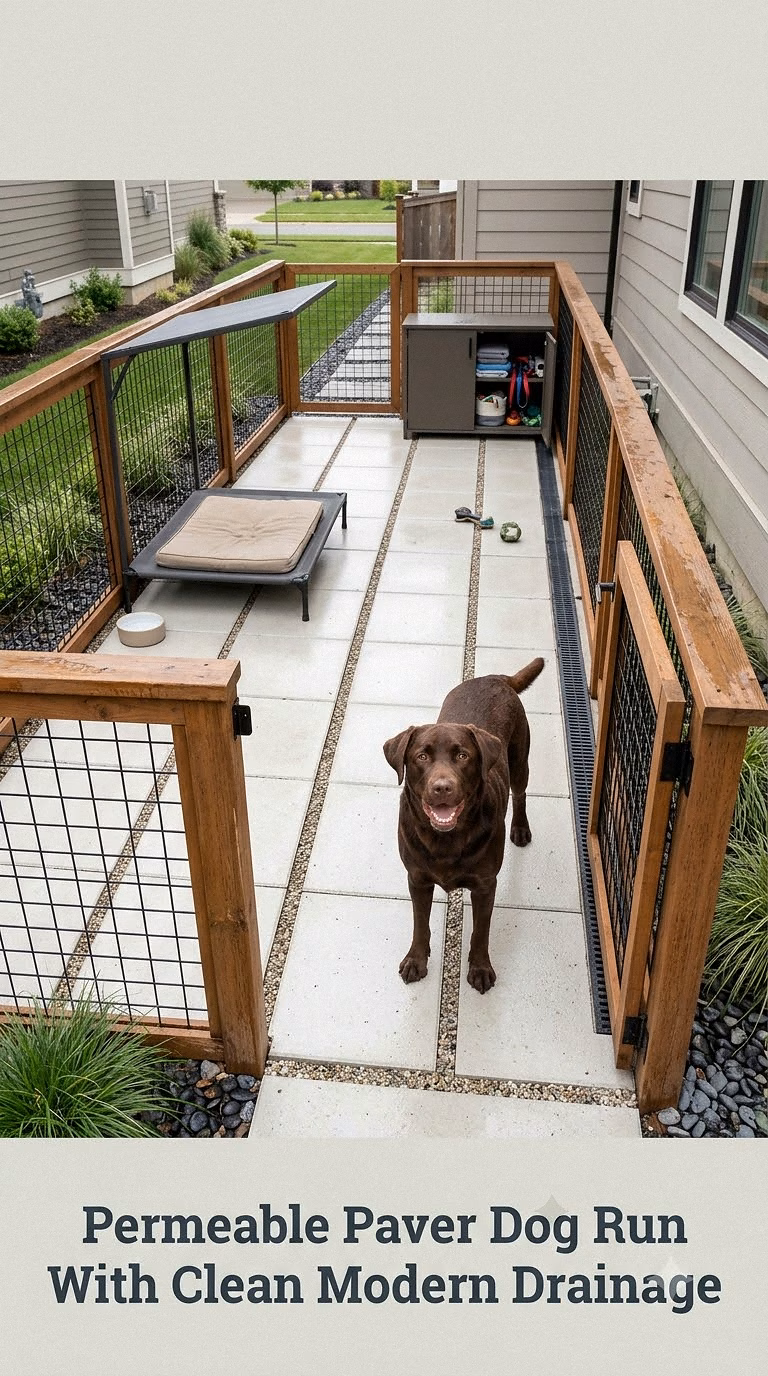 Permeable Paver Dog Run With Clean Modern Drainage