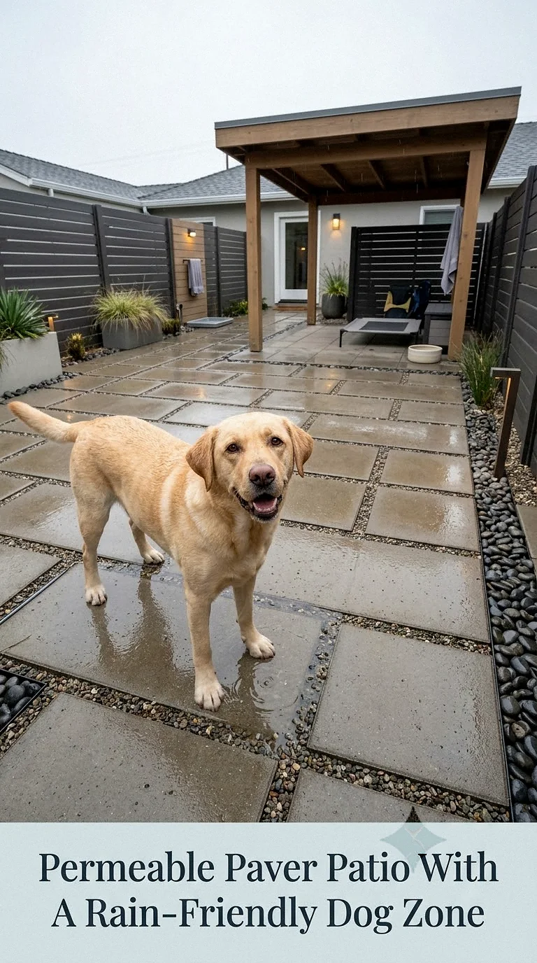 Permeable Paver Patio With A Rain-Friendly Dog Zone