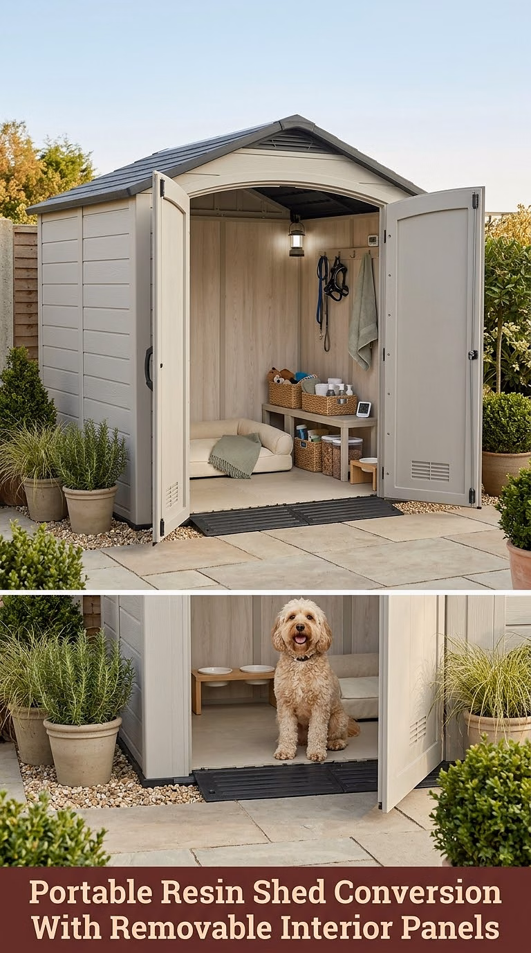 14. Portable Resin Shed Conversion With Removable Interior Panels